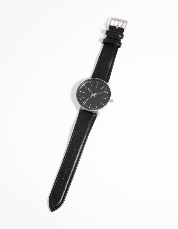 Silver Classic Faux Leather Watch