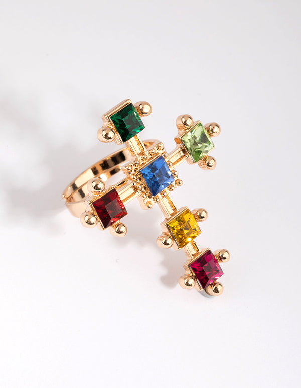 Gold Cross Ring with Jewels