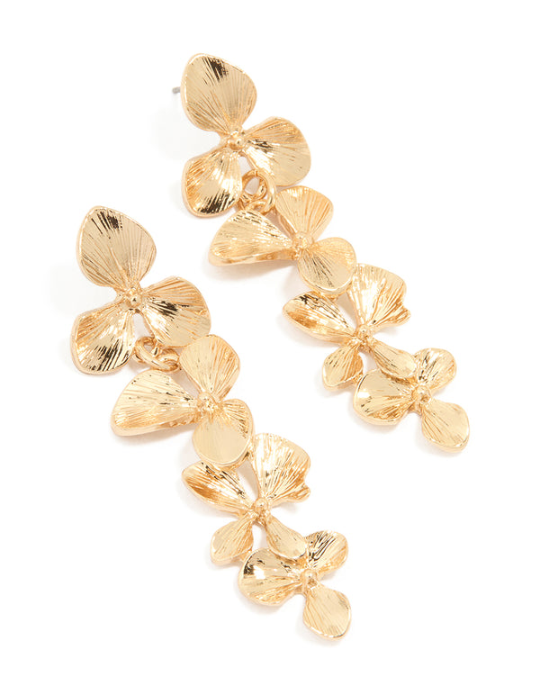 Gold Flower Drop Earrings