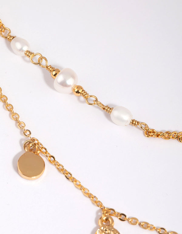 Gold Plated Disc Necklace with Freshwater Pearl