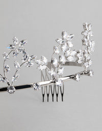 Rhodium Cubic Zirconia Draped Flower Tiara - link has visual effect only