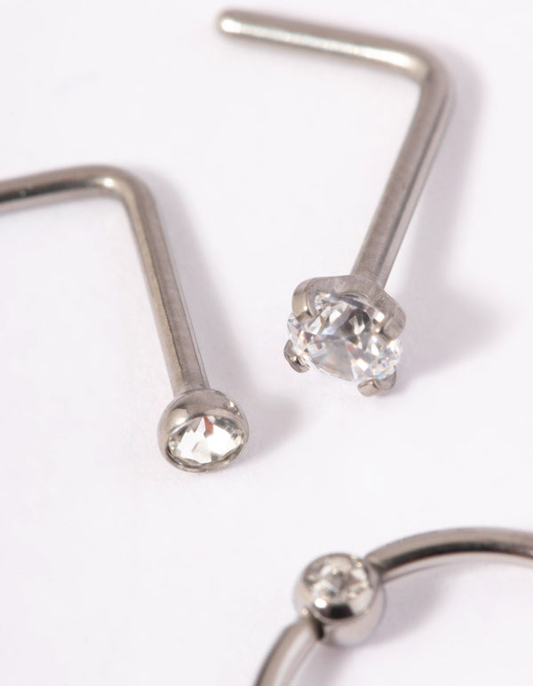 Titanium Diamante Nose Stud Pack