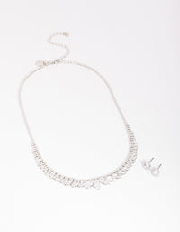 Silver Diamond Simulant Marquise Necklace & Earrings Set - link has visual effect only