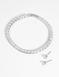 Silver Square Diamond Simulant Bracelet & Earrings Set - link has visual effect only