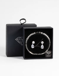 Silver Diamond Simulant Marquise Bracelet & Earrings Set - link has visual effect only