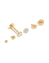 Gold Plated Titanium Flat Back Earrings With Single Flat Bar & Interchangeable Ends 6-Pack - link has visual effect only