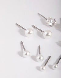 Silver Cubic Zirconia & Pearl Stud Earring 6-Pack - link has visual effect only