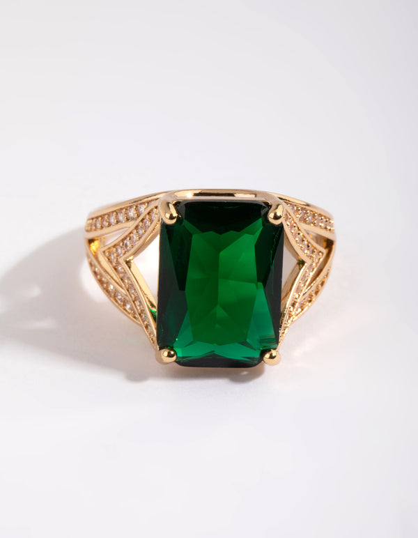 Gold Emerald Cubic Zirconia Statement Ring