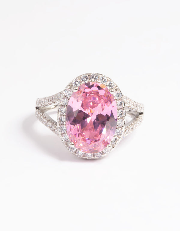 Silver Pink Cubic Zirconia Ring