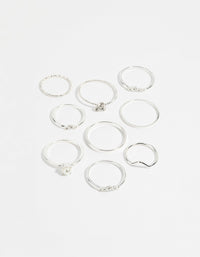 Silver Pearl & Diamante Ring 9-Pack - link has visual effect only
