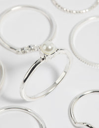 Silver Pearl & Diamante Ring 9-Pack - link has visual effect only