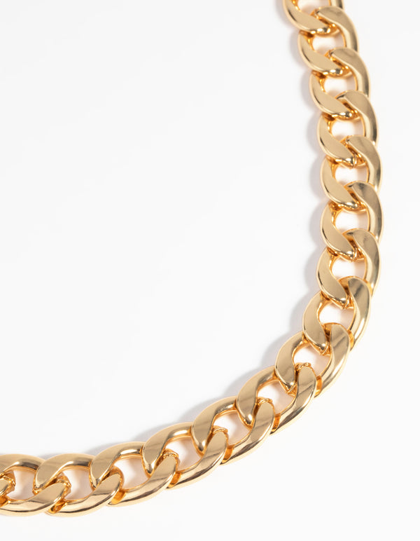 Gold Plated Flat Curb Chain Necklace