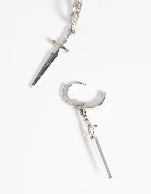 Silver Dagger Huggie Hoop Earrings