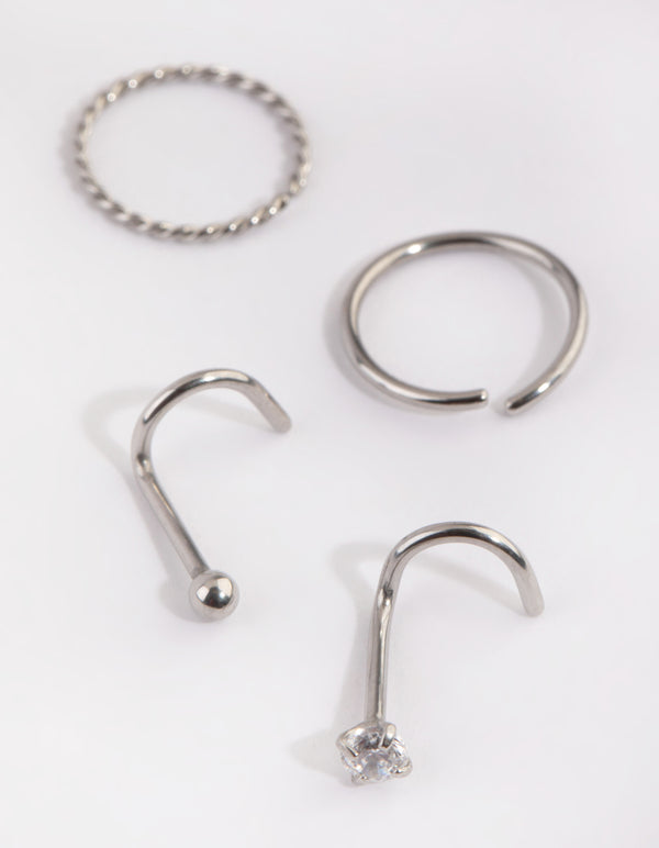 Surgical Steel Diamante Nose Ring 4-Pack
