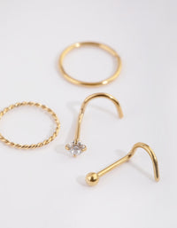 Gold Plated Surgical Steel Diamante Twisted Nose Ring 4-Pack - link has visual effect only