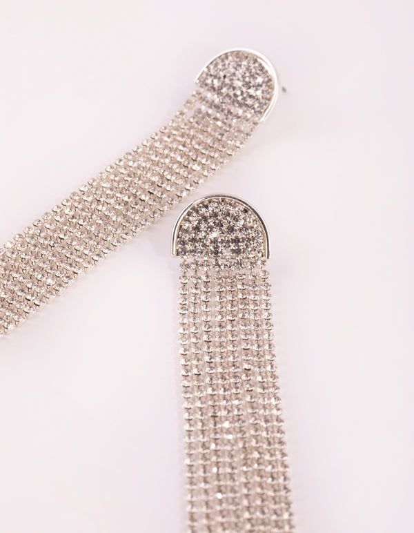 Silver Waterfall Diamante Drop Earrings