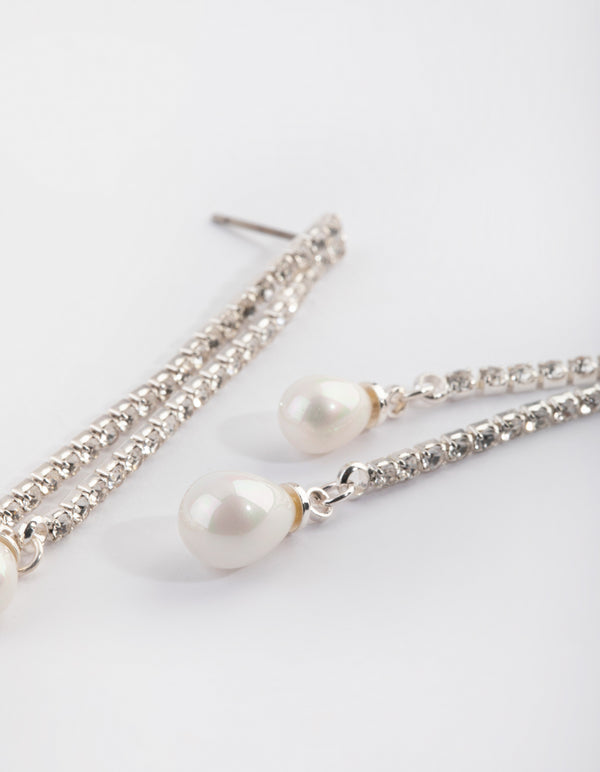 Silver Pearl & Diamante Drop Earrings