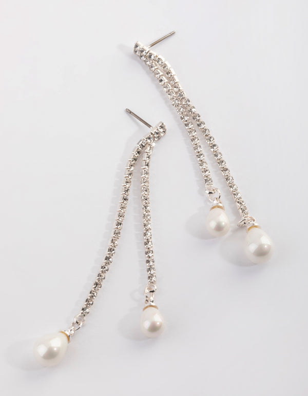 Silver Pearl & Diamante Drop Earrings