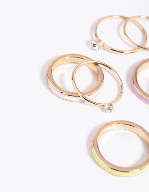 Gold Enamel Band Ring Pack