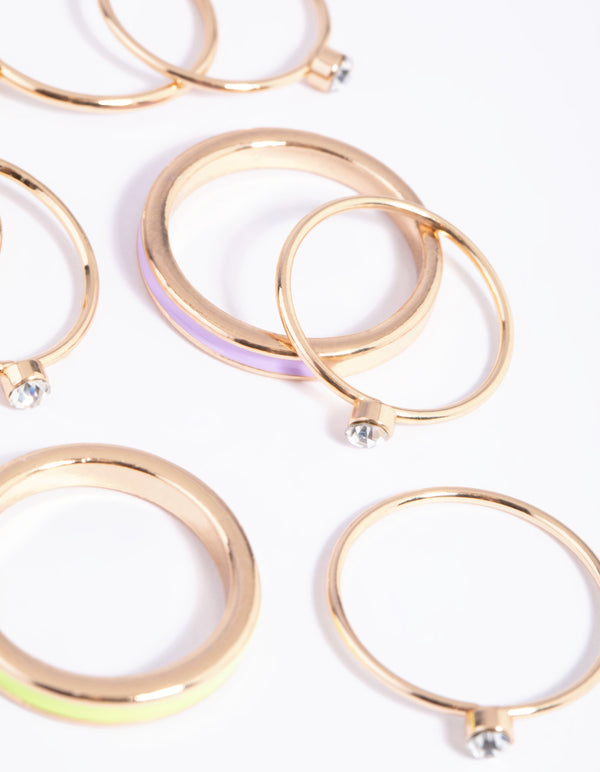 Gold Enamel Band Ring Pack