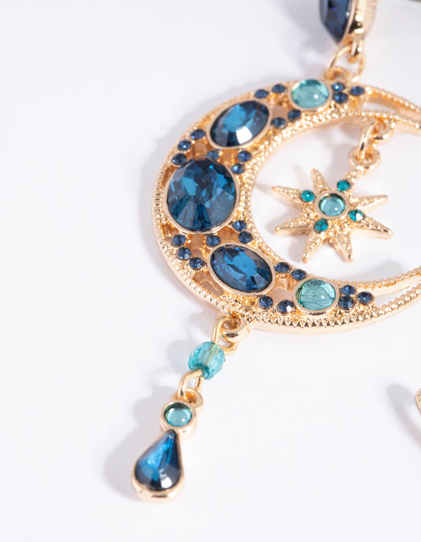 Navy Moon Drop Earrings