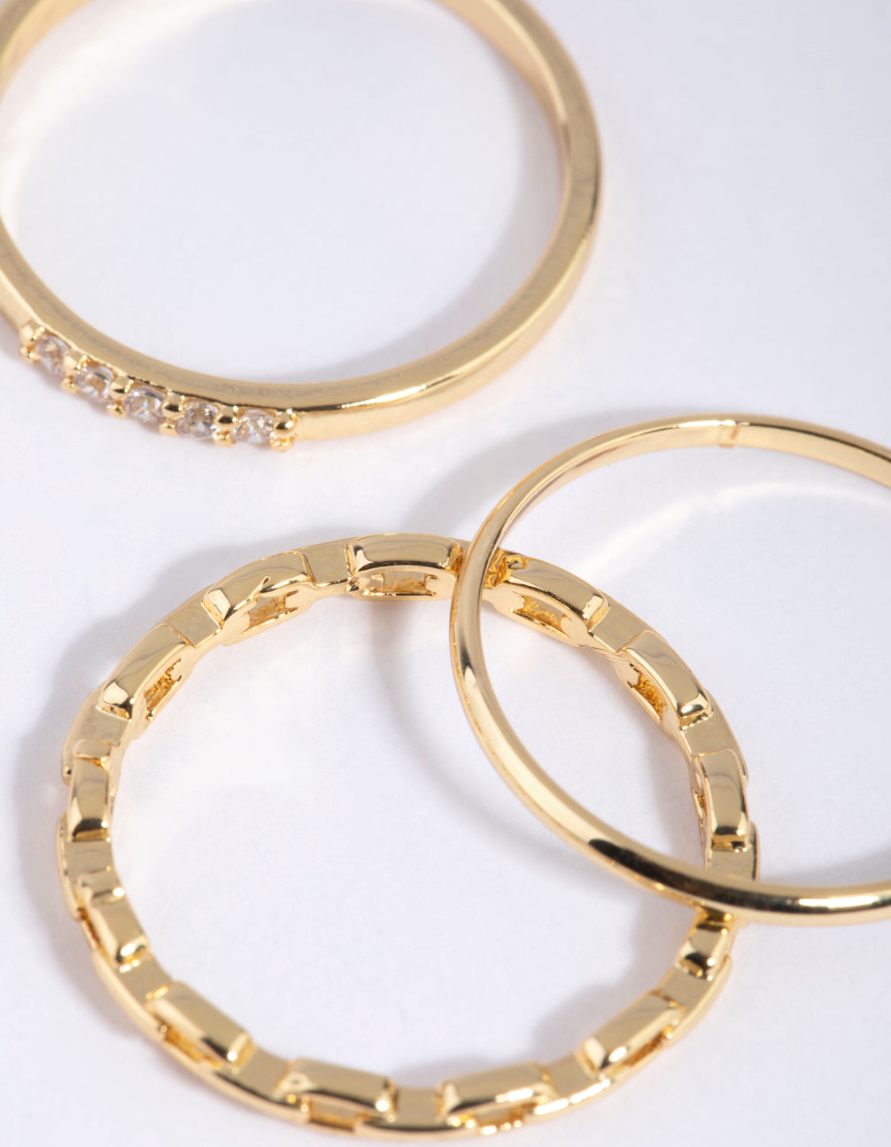 Gold Diamante & Chain Ring Stack Pack