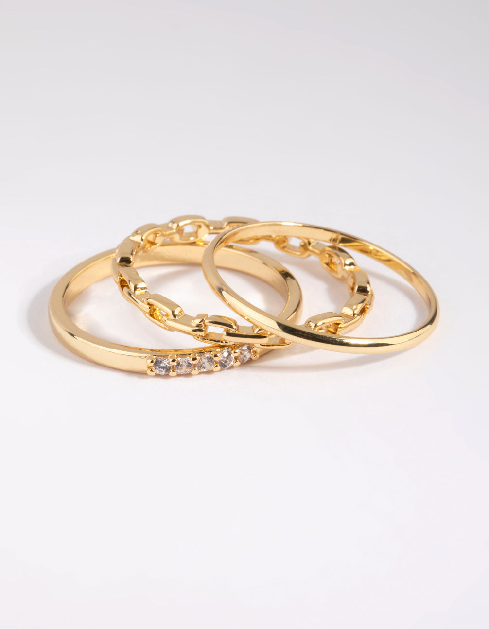 Gold Diamante & Chain Ring Stack Pack