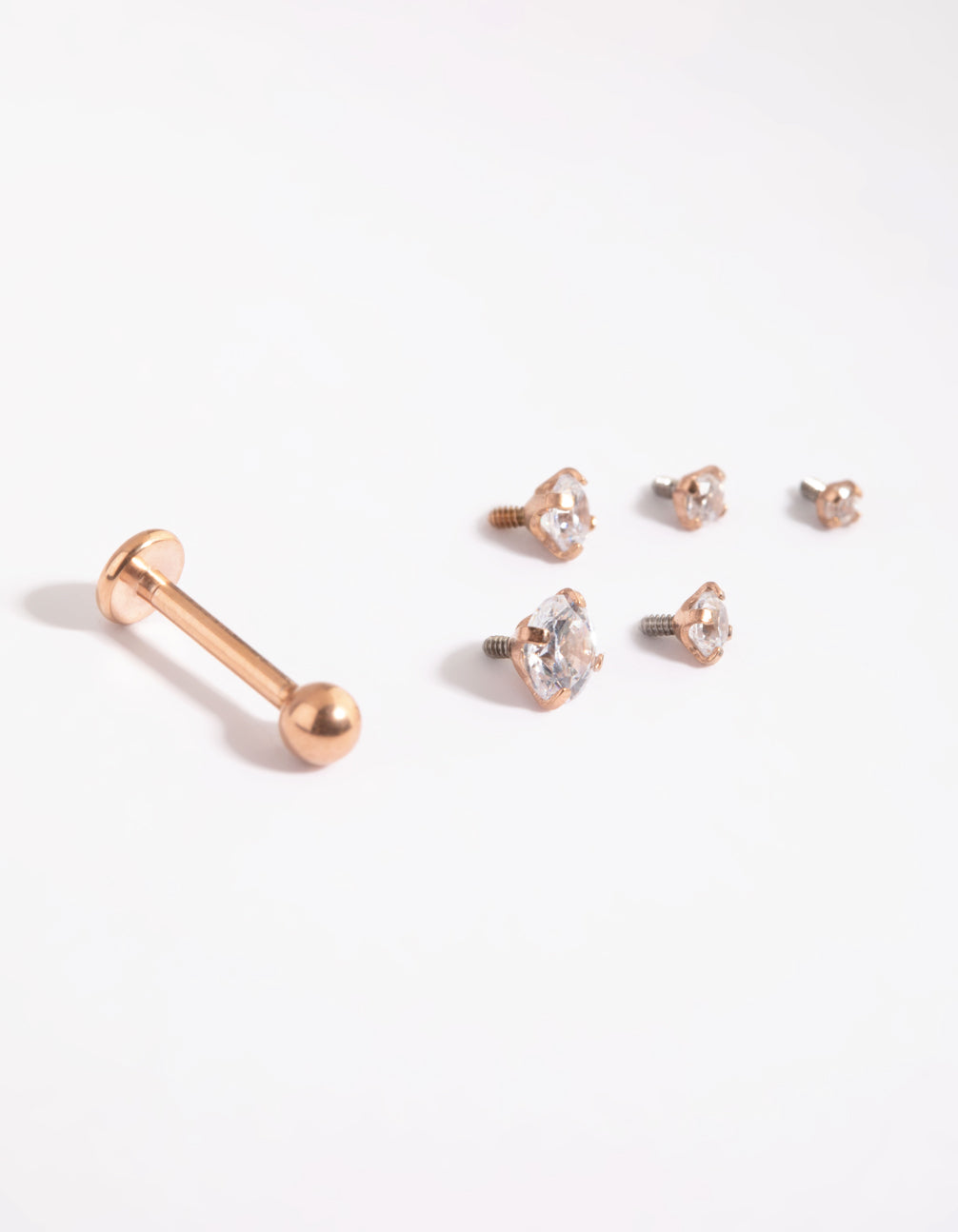 Rose Gold Plated Surgical Steel Cubic Zirconia Flat Back 6-Pack