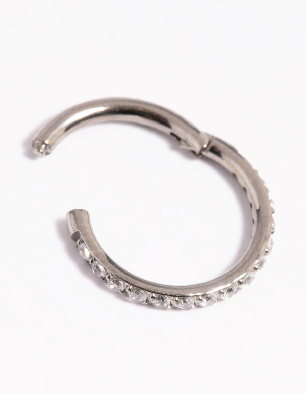 Titanium Cubic Zirconia Pave Clicker Ring