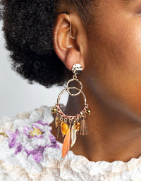 Brown Bead & Feather Drop Earrings - link has visual effect only