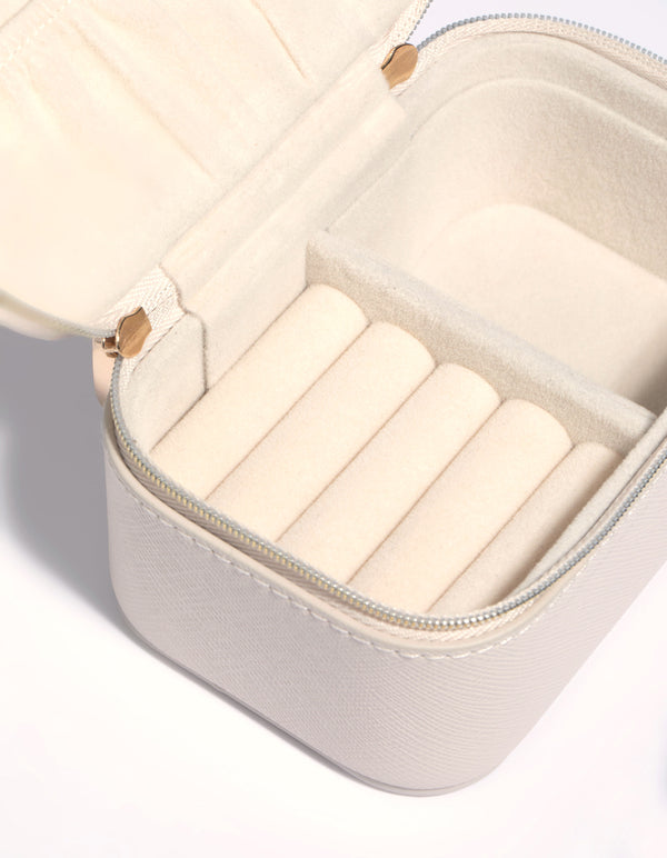 Cream Faux Leather Rectangle Jewellery Box