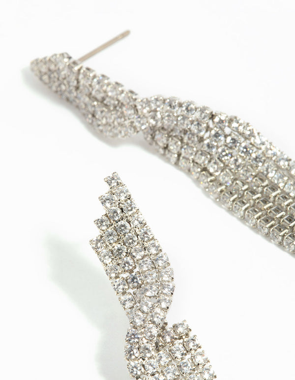Silver Cubic Zirconia Twisted Drop Earrings