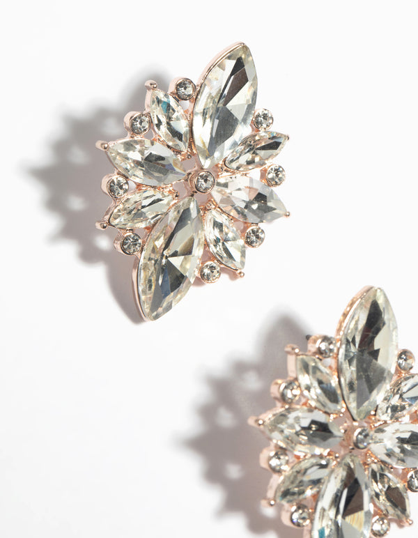 Rose Gold Navette Diamante Stud Earrings