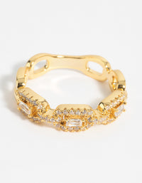 Gold Plated Cubic Zirconia Chain Ring - link has visual effect only