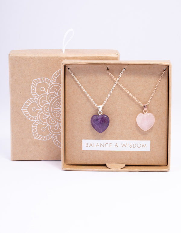 Mixed Metal Semi-Precious Heart Necklace Set