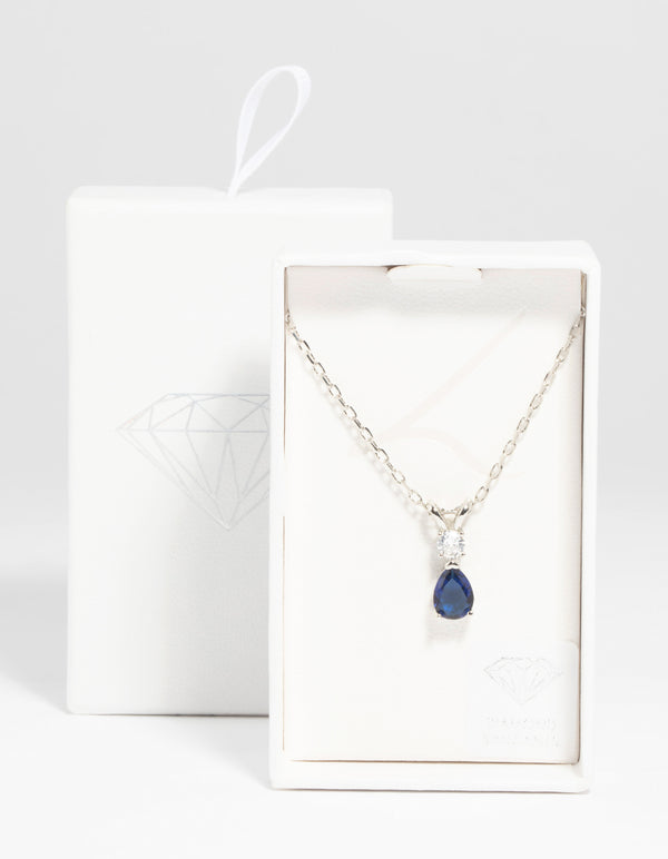Silver Diamond Simulant Sapphire Necklace
