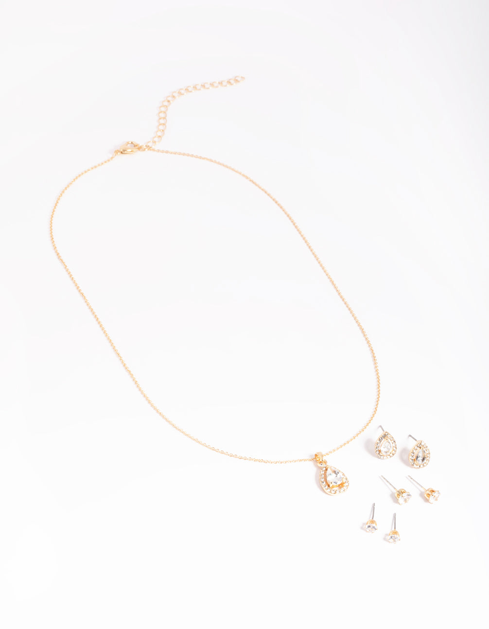 Gold Diamond Simulant Diamante & Pearl Necklace & Earrings Set