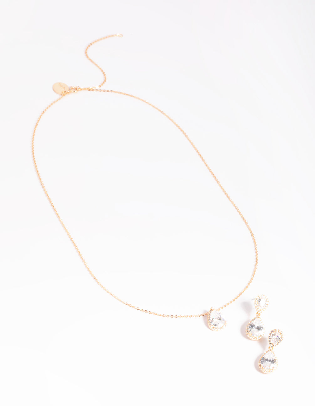 Gold Diamond Simulant Necklace & Earrings Set