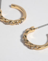 Gold Plated Diamante Twisted Hoop Earrings - link has visual effect only