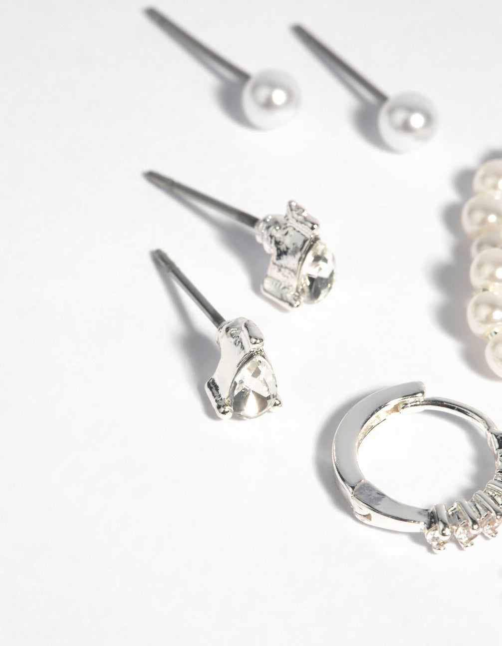 Silver Plated Diamante & Freshwater Pearl Stud Earring Pack
