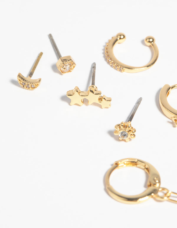 Gold Plated Celestial Stud Earring Pack