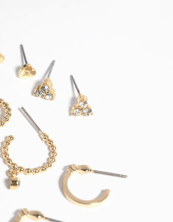 Gold Plated Heart & Diamante Mixed Earring 4-Pack