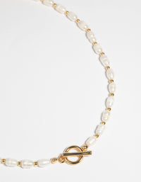 Gold Plated Freshwater Pearl Fob Necklace - link has visual effect only