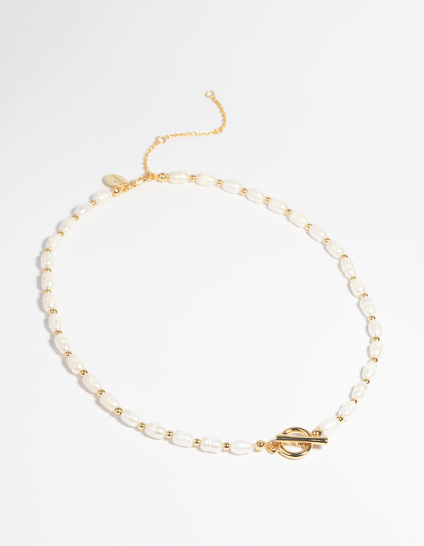 Gold Plated Freshwater Pearl Fob Necklace