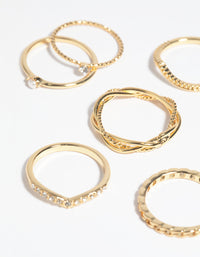 Gold Plated Diamante Twist Ring 6-Pack - link has visual effect only