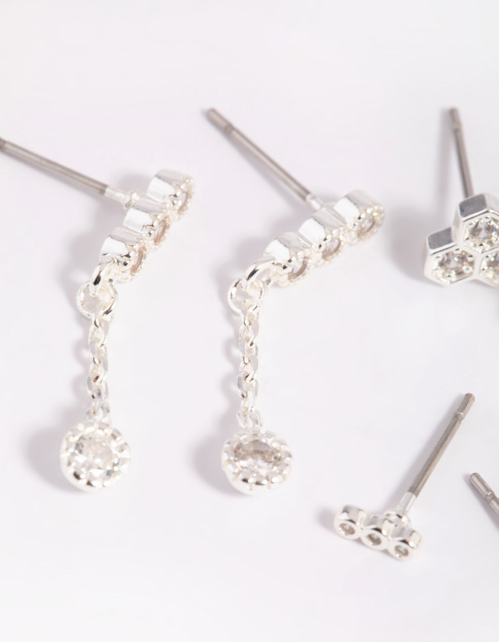 Silver Cubic Zirconia Round Stud Earring 7-Pack