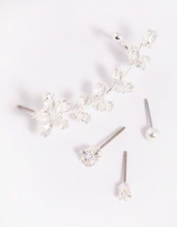 Silver Cubic Zirconia Vine Cuff Earring 4-Pack - link has visual effect only