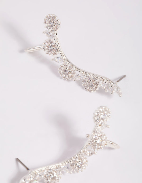 Silver Cubic Zirconia Rose Cuff Earrings