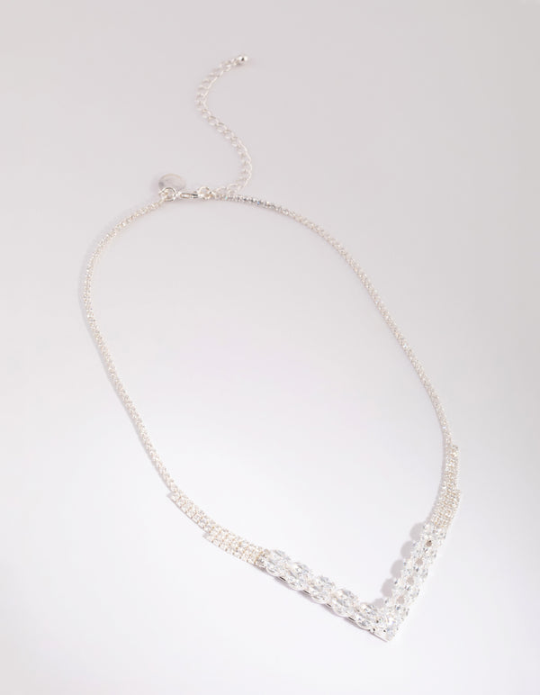 Silver Cubic Zirconia Point Statement Necklace