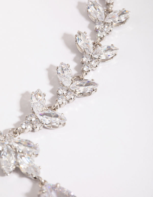 Silver Cubic Zirconia Teardrop Lariat Necklace